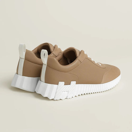Hermes Bouncing Beige Herren Sneaker aus Leder und Wildleder – Paar mit sichtbarem Sohlenprofil