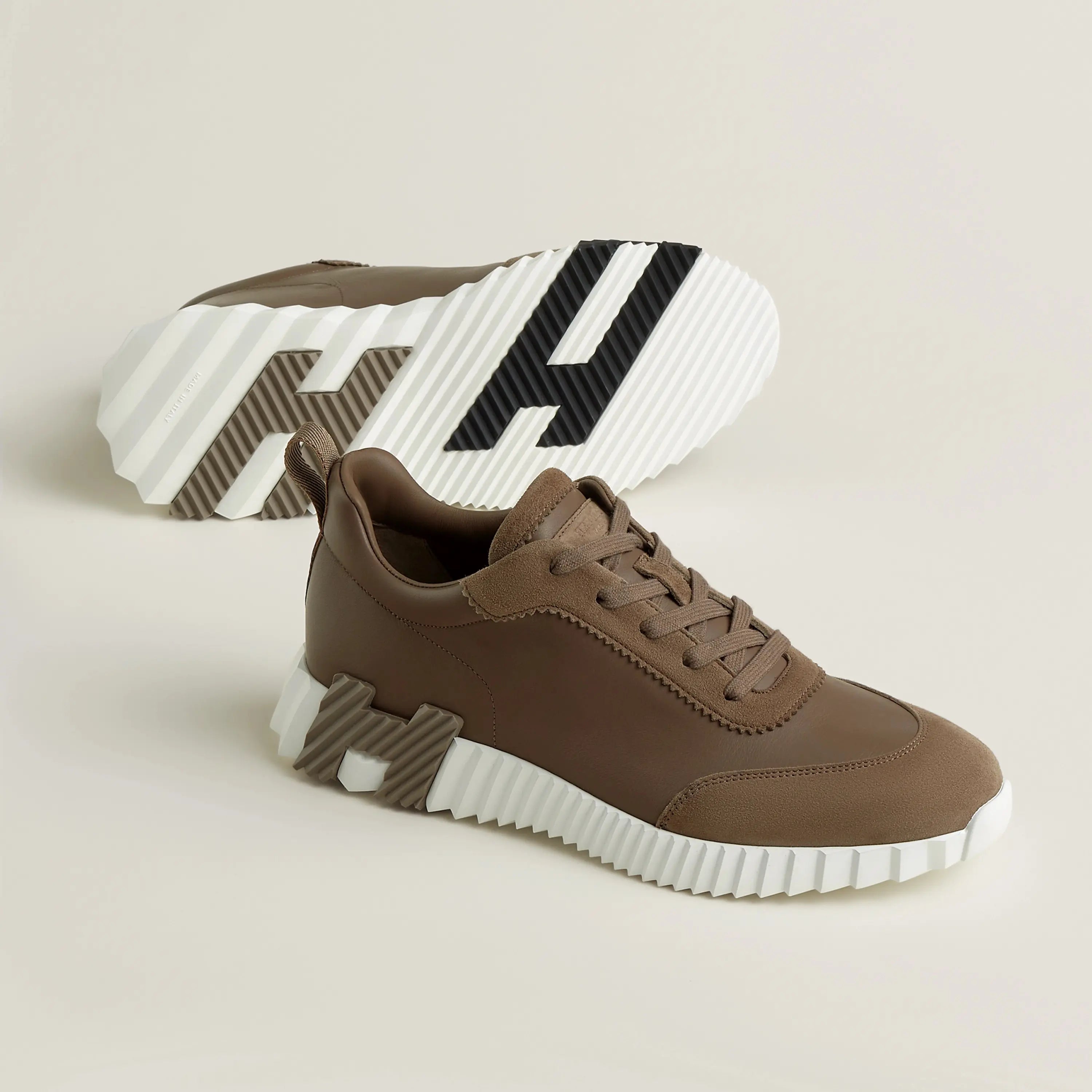 Hermes Bouncing Sneaker Herren braun aus Vollleder und Wildleder mit weißer Plateausohle