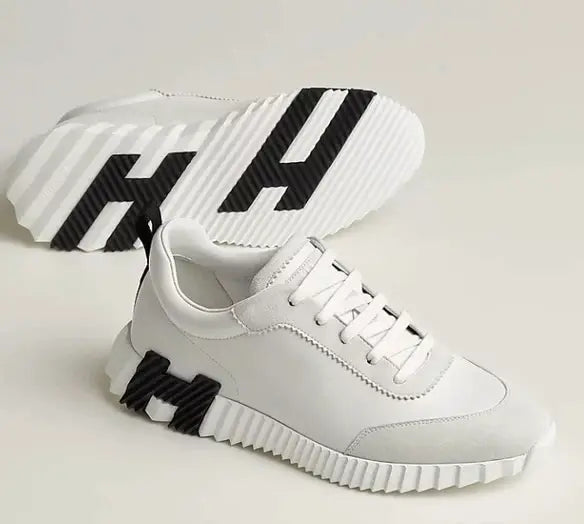 Hermes Bouncing Sneaker Herren weiß aus Vollleder und Wildleder mit schwarzem H und weißer Plateausohle