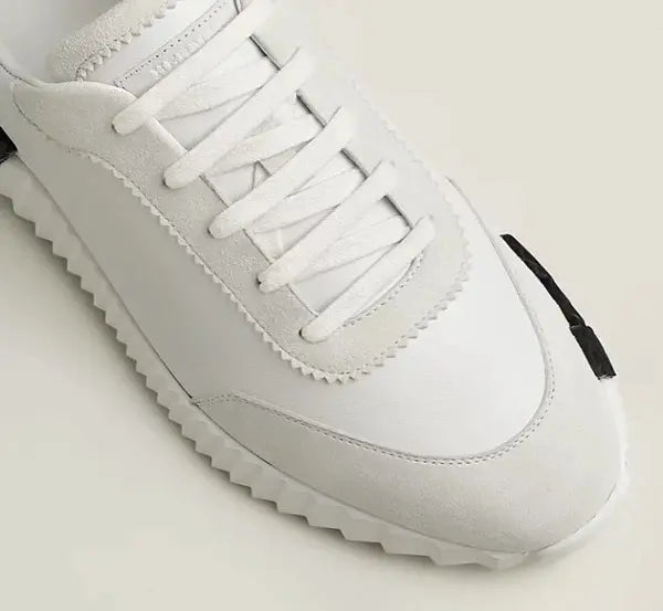 Hermes Bouncing Sneaker weiß mit schwarzem H – Paar aus Leder und Wildleder mit Sohlenprofil