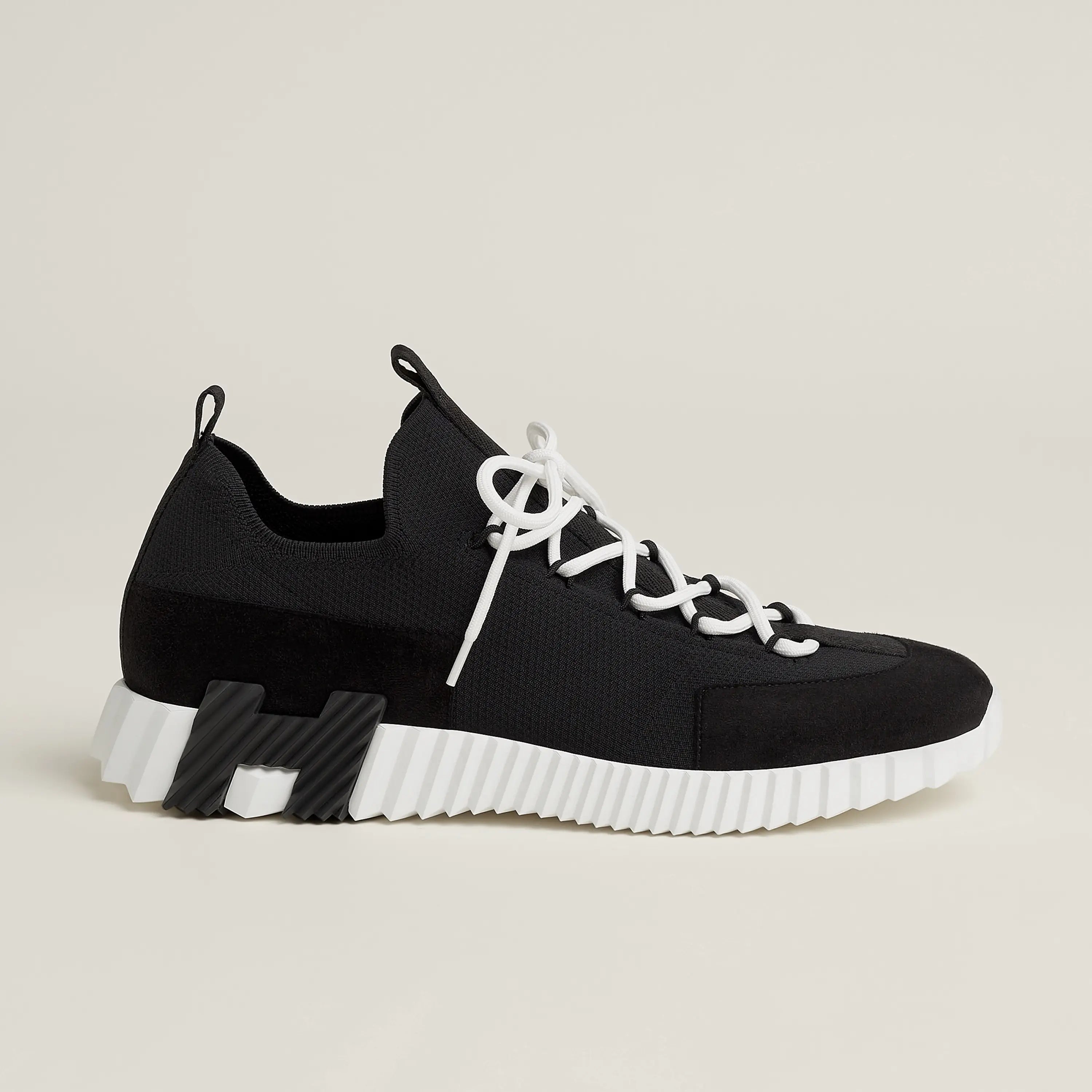 Hermes Strick Sneaker Herren schwarz mit Wildleder-Zehenkappe und Kontrastsohle