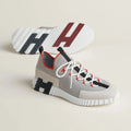 Hermes Bouncing Slip-on Sneaker Herren grau aus Strick und Wildleder mit schwarzem H und roten Akzenten